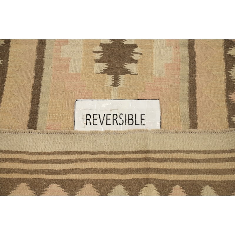 Hand Woven Oriental 100% Wool Carpet Southwestern Tribal Pink Kilim Runner Rug - 9' 2'' X 2' 7''
