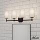 preview thumbnail 1 of 6, Hunter Nolita Vanity Wall Light - Bathroom - Contemporary, Transitional - White Glass Shades - Damp Rated! 30" 4 Light - Matte Black