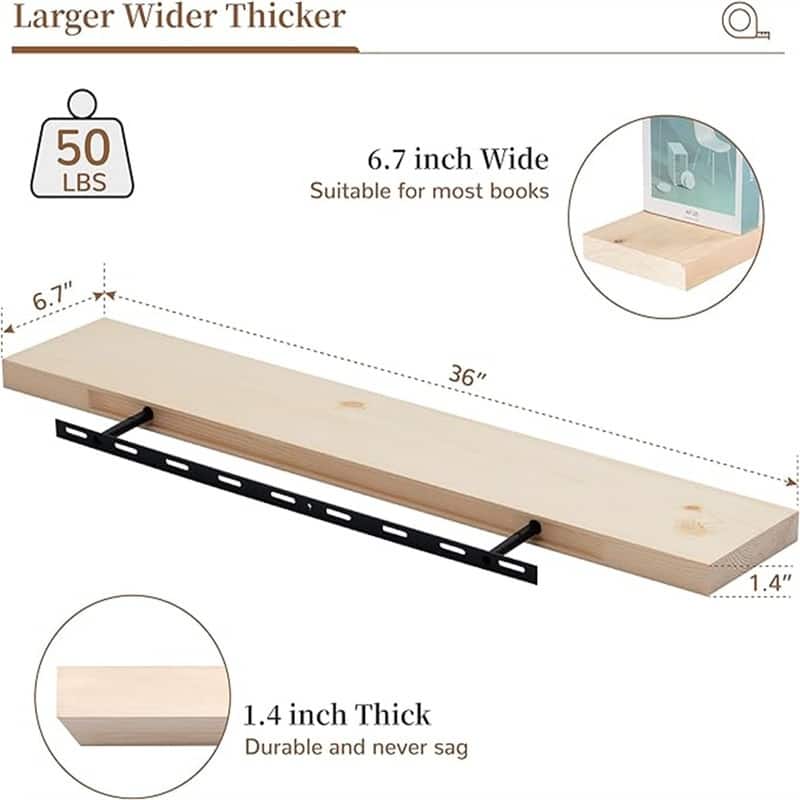 Wood Floating Shelves for Wall - 6.7"D x 36"W x 1.4"H