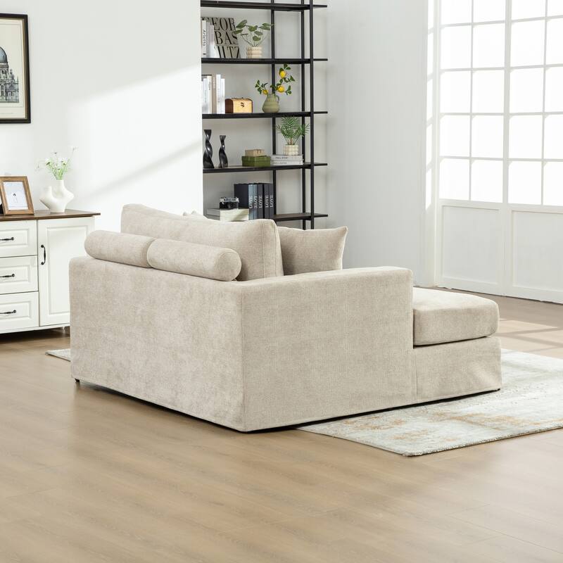 56.3"W Modern Chenille linen Loveseat Sofa,Sofa Bed with Pillows&Metal Legs