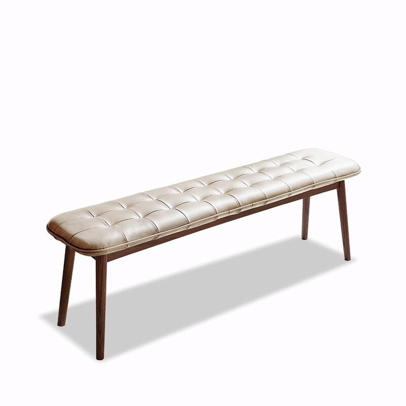 Genuine Leather Upholstered Bench - Solid Oak Frame