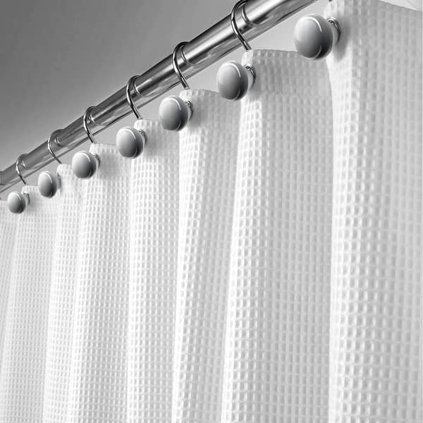 Creative Scents Waffle Fabric White Shower Curtain with Liner Set