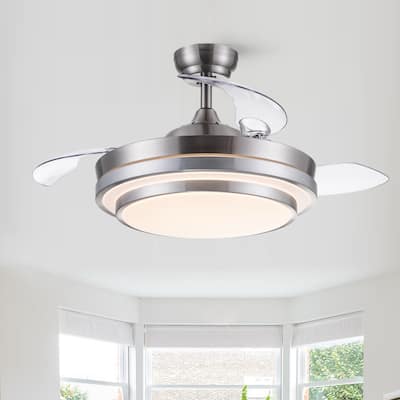 Modern 42 in Brushed Nickel Ceiling Fan with Retractable Blades and DC Motor - 42 INCHES