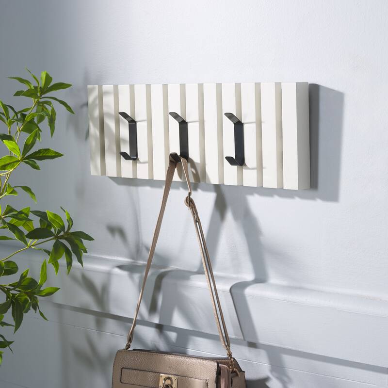 SAFAVIEH Cato 3-Hook Wall Mounted Coat Rack - 19"W x 1"D x 7"H - White