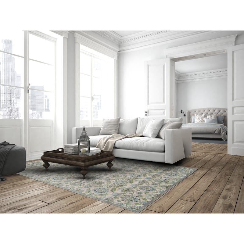 Alessandria Ornamental Floral, Turquoise Blue/Mint, Area Rug