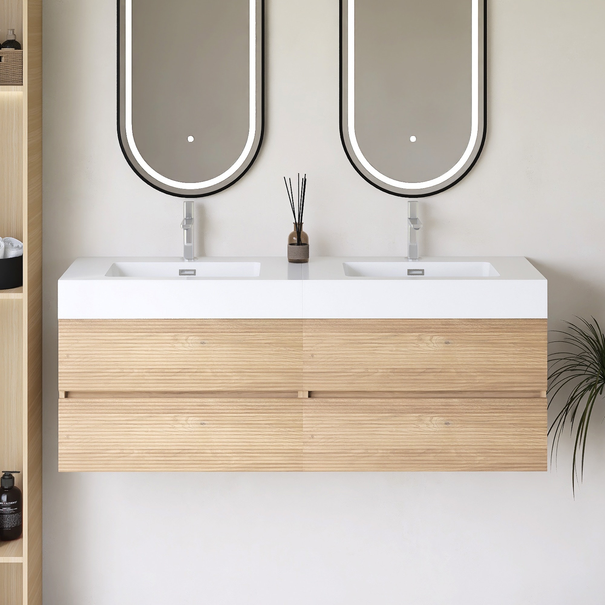 Wall Mounted Bathroom Vanity with Solid Surface Sink and Soft Drawers