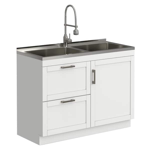 Robinet De Buanderie 4 Pouces Centerset - Finition Nickel Brossé, 2 Poignées, Débit 1.19 GPM, Neuf