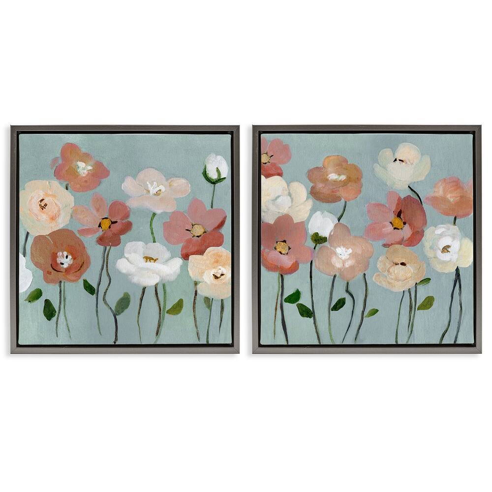 Stupell Budding Boho Blooms Framed Floater Canvas Wall Art Design By Charity Henderson (Set of 2)