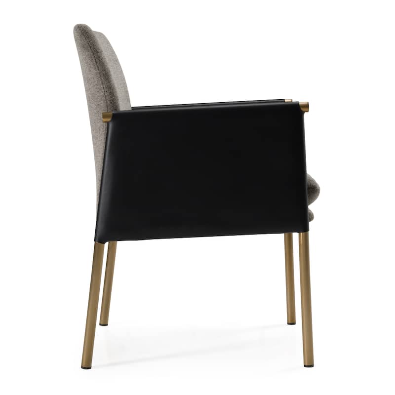 Modrest Engel Modern Dark Grey Vegan Leather + Grey Fabric + Antique Brass Dining Chair