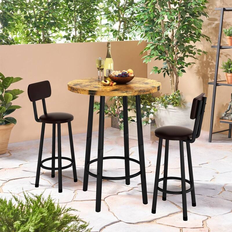 3 Piece Pub Dining Set, Kitchen Counter Height Bistro Set, Round Bar Table and 2 Stools for Living Room and Small Space