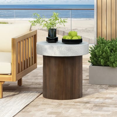 MGO Side table [Antique white top +Natural wood frame]