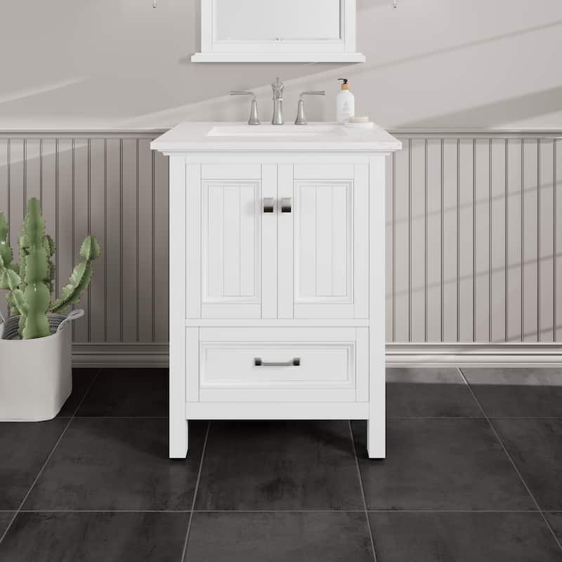 Britney 24 in. Single Sink Bath Vanity with Carrara Quartz Top and Undermount Porcelain Sink - 24" - White