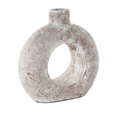 Ceramic Antique Style Textured Circle Donut Decorative Vase - Cream - Roche River Decor