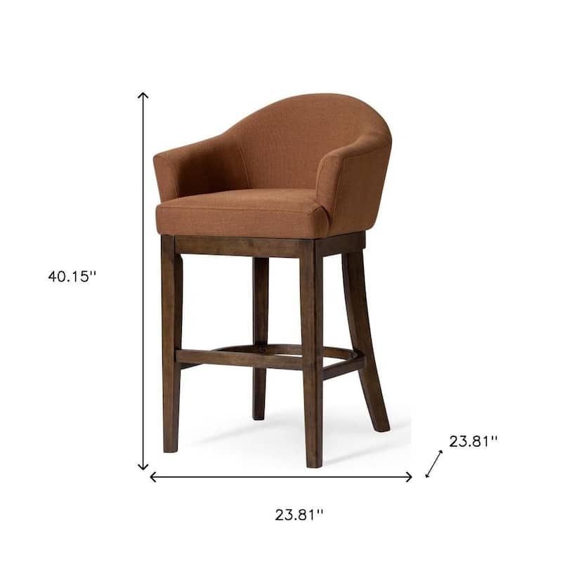 HomeRoots 40" Brown Fabric and Solid Wood Bar Height Swivel Bar Chair