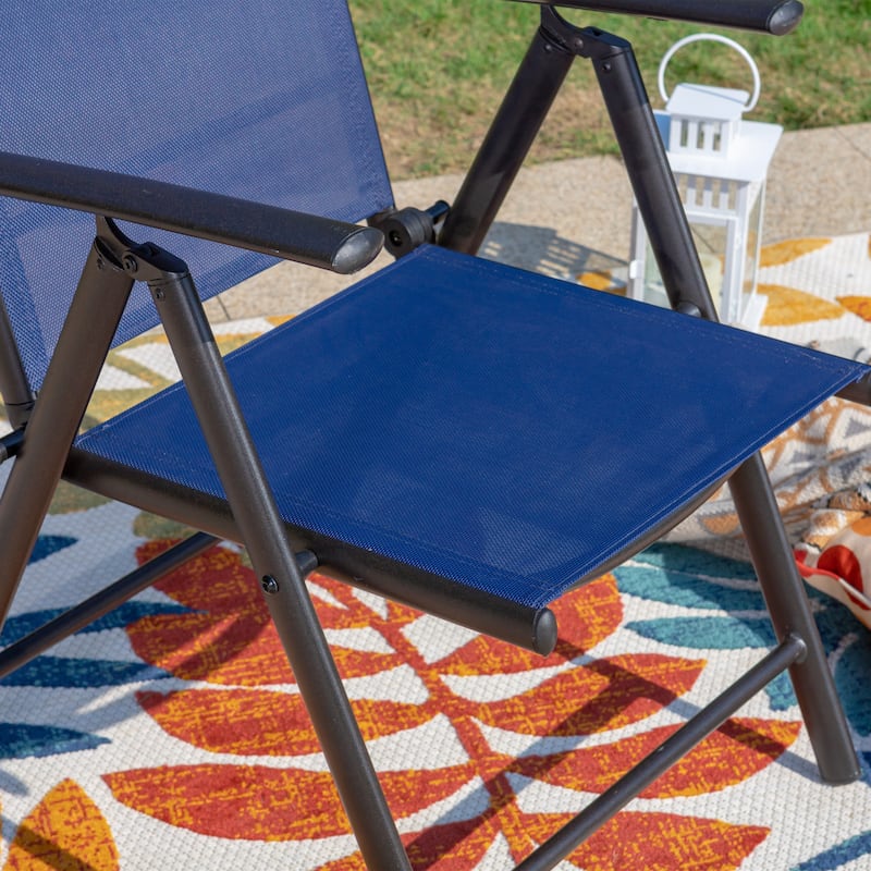 3-Piece Metal Patio Bistro Set, 1 Square Table and 2 Folding Sling Chairs