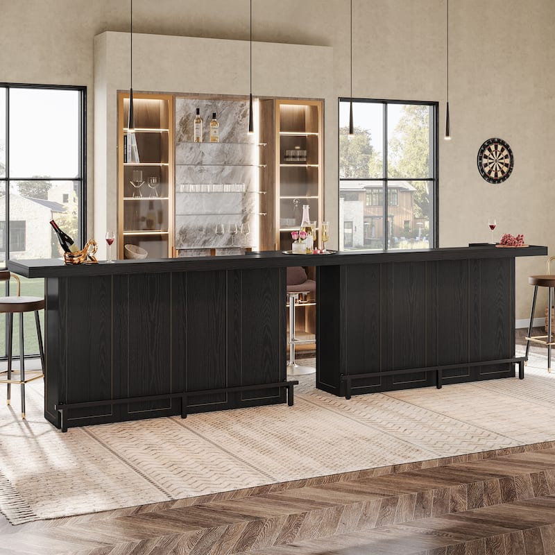 4-Tier Wooden Bar Table, 70.9" Large Home Bar Unit with Storage Shelves for Home, Patio, Basement