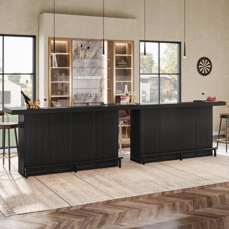 70.9" Wooden Home Bar Table with Wine Glass Holder, Pub Storage Unit Accent Table for Home Patio Basement