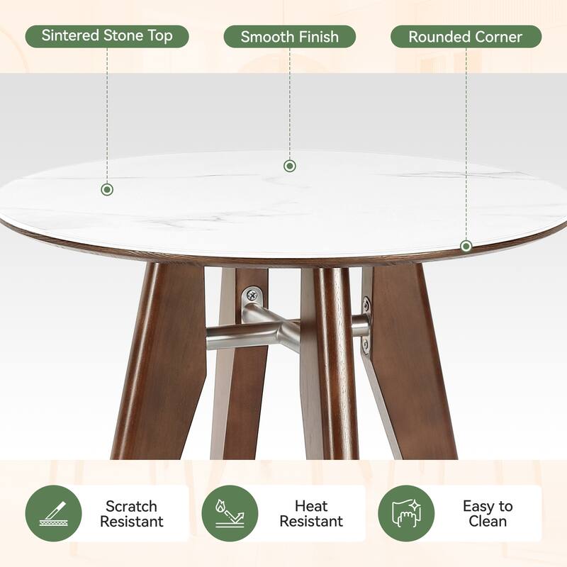31.5" Modern Round Dining Table, Sintered Stone Kitchen Table