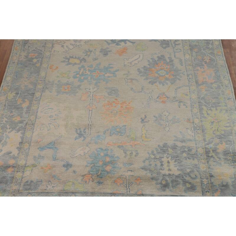Oriental Beige Oushak Indian Area Rug Hand-Knotted Wool Carpet - 7'10" x 10'2"