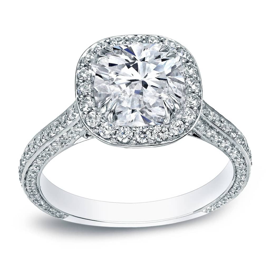 Auriya 18k Gold 3ctw Cushion-cut Halo Diamond Engagement Ring Certified (H-I, VS1-VS2)