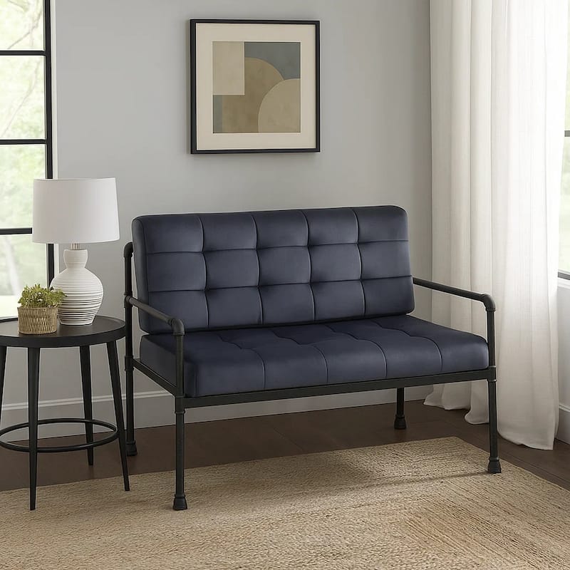 Loveseat with Tufted Velvet Seat and Metal Frame, Grey