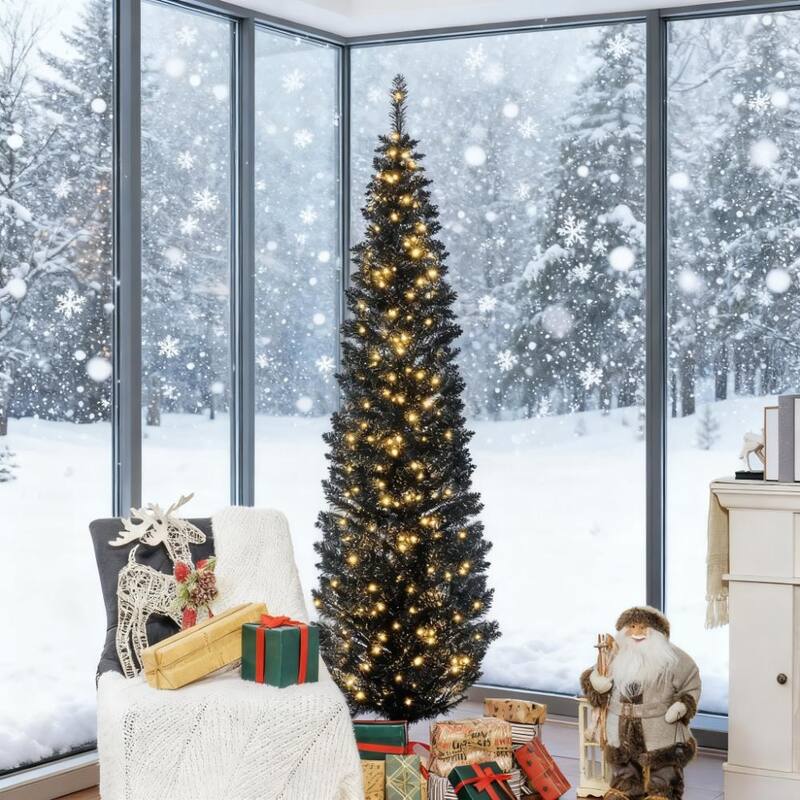7ft Pencil Christmas Tree ,black - Black