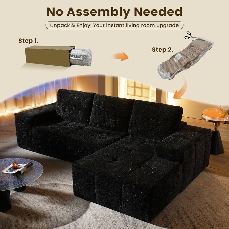 HOOOWOOO Modern Sparkly Velvet Fabric Chaise Sofa Couch