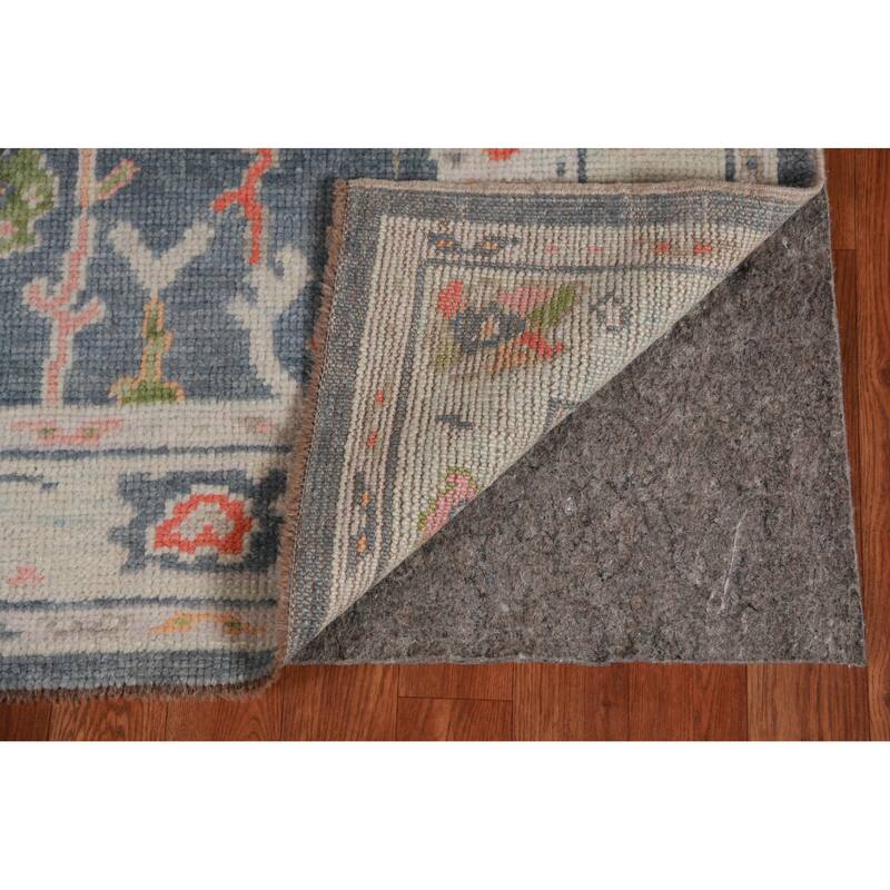 Hand Knotted Oriental 100% Wool Carpet Transitional Floral Navy Blue & Blues Oushak Runner Rug - 8' 10'' X 3' 0''