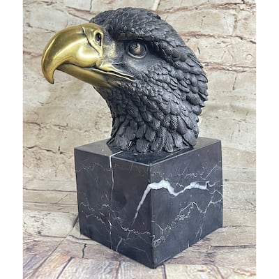 American Bald Eagle Head Bronze Metal Bust Sculpture Statue On Marble Base By Milo