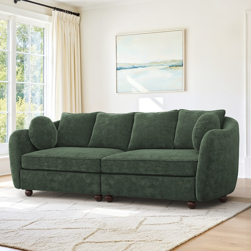 90.6" Chenille Upholstered Sofa with 6 Pillows, Modern 3-Seater Sofa Couch for Living Room Bedroom Apartment, White - Green