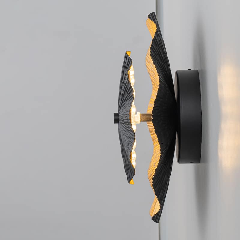 Matte Black & Gold Foil Round Dimmable Integrated LED Wall Sconce