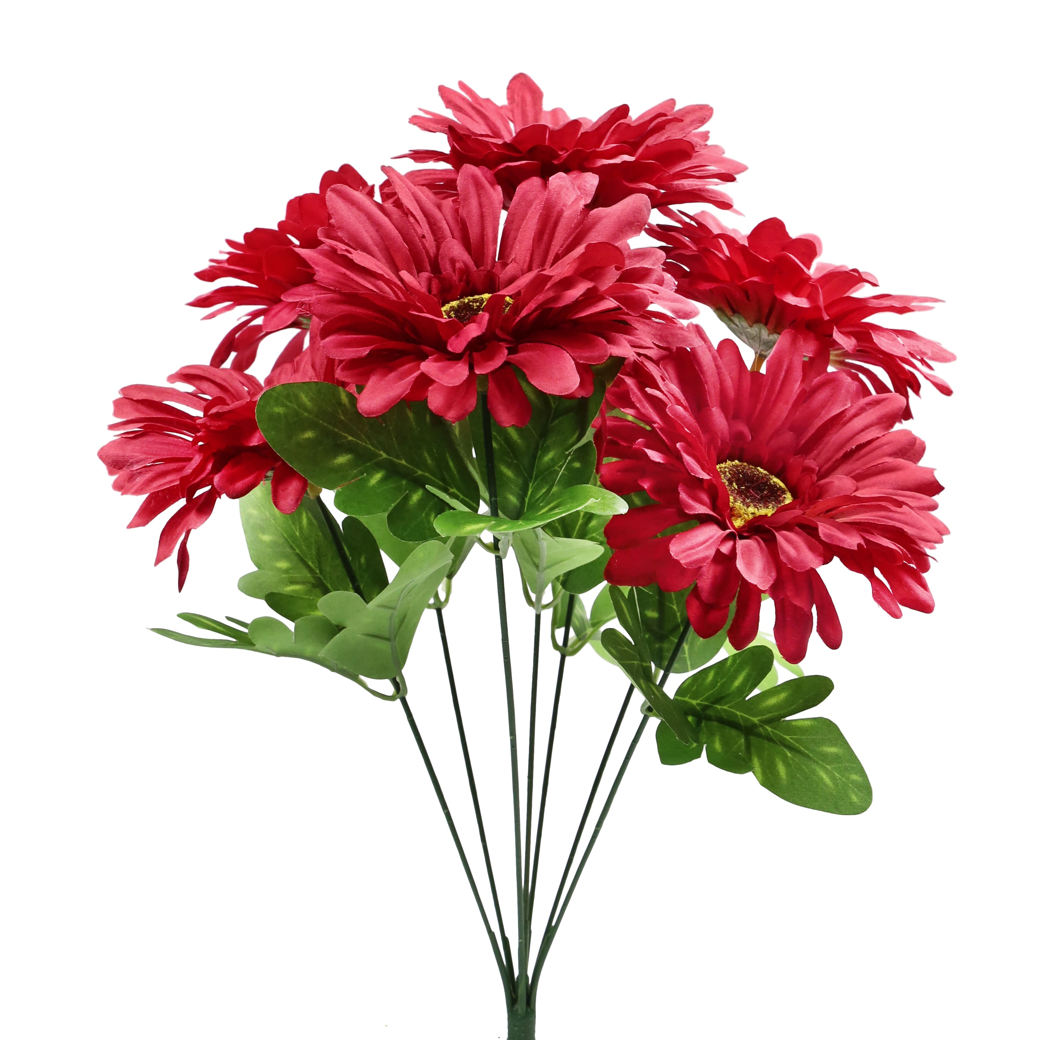 Set of 3 Red Artificial Gerbera Daisy Flower Stem Bush Bouquet 16in 16" L x 10" W x 10" DP