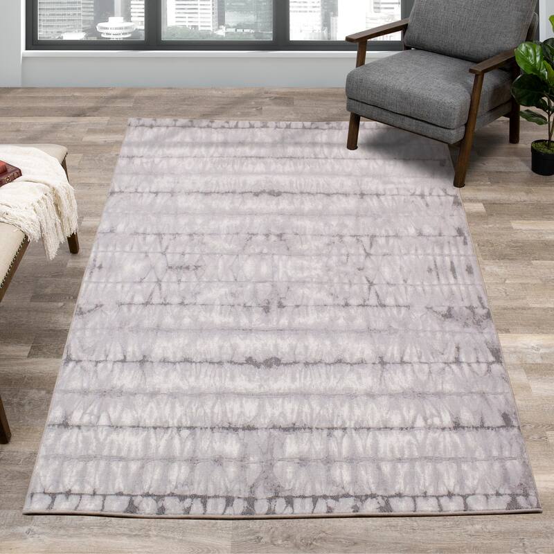 Isabelle Collection - Grey/White Soft Tie Dye Rug