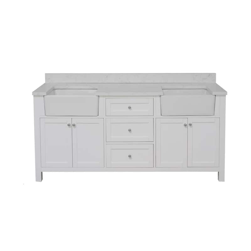 KitchenBathCollection Yorkshire 72" Farmhouse Double Bathroom Vanity with Engineered Marble Top
