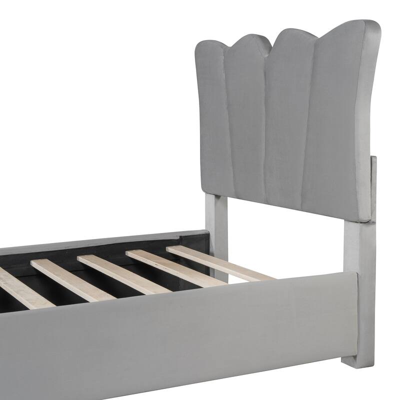 HomeRoots Gray Tufted Velvet Upholstered Twin Bed Frame