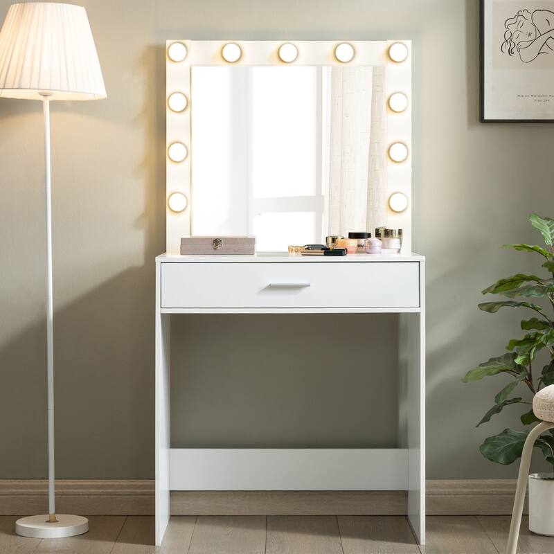 Dressing Vanity Desk with Drawer & Mirror with 3 Lighting Modes & Adjustable Brightness
