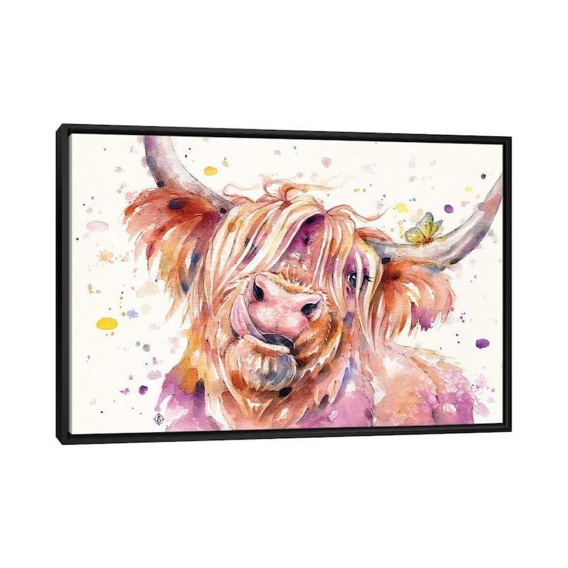 iCanvas "Bad Hair Don't Care (Scottish Highland Cow)" by Sillier Than Sally Framed Canvas Print - Black - 26x40