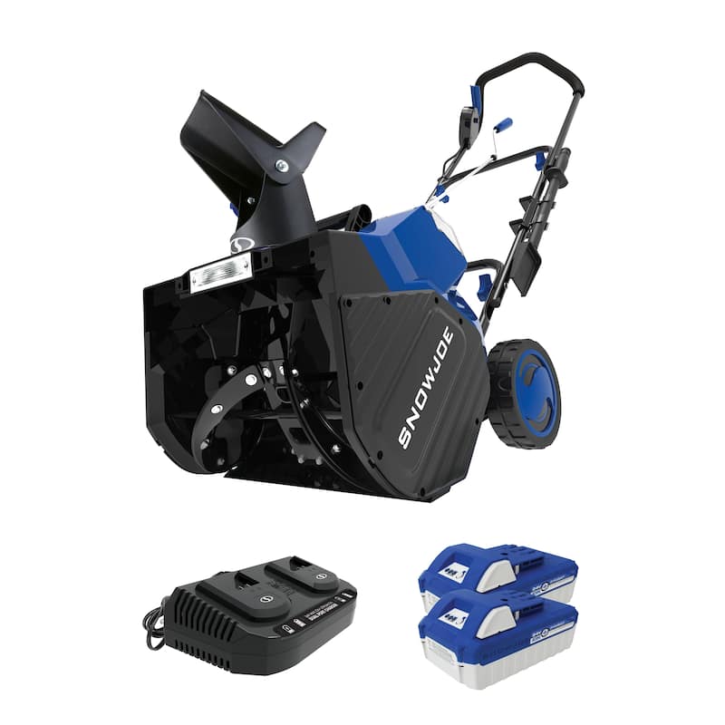 48-Volt Snow Blower Bundle | W/ 2 x 4.0-Ah Batteries, Charger, Cover & Ice Dozer - Blue - 21.4 Height (in)