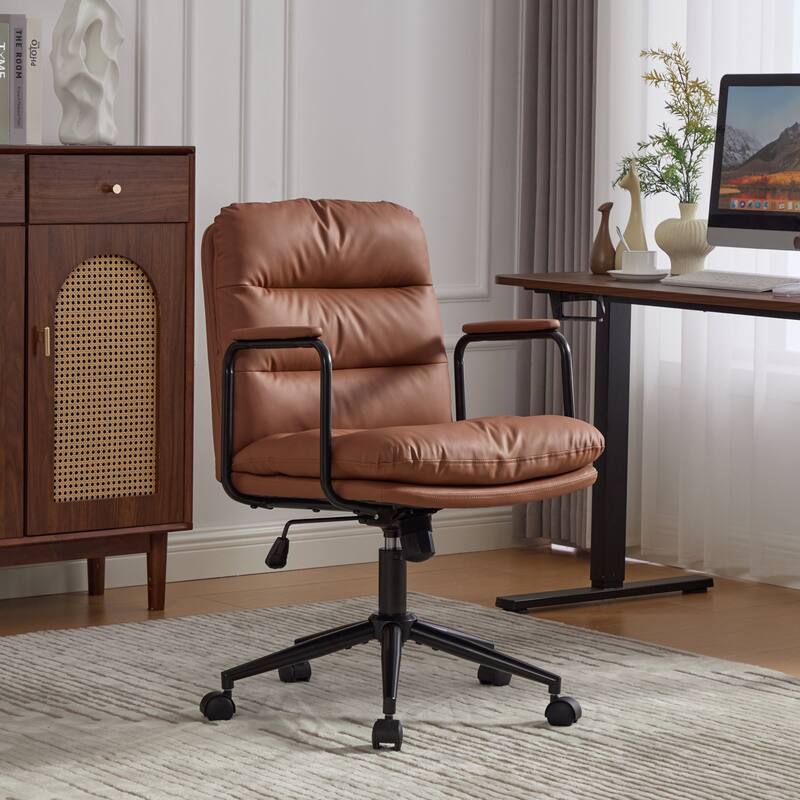 Roomfitters Upholstered Office Chair with Armrests and Swivel Base, Ergonomic Adjustable Height Computer Desk Chair