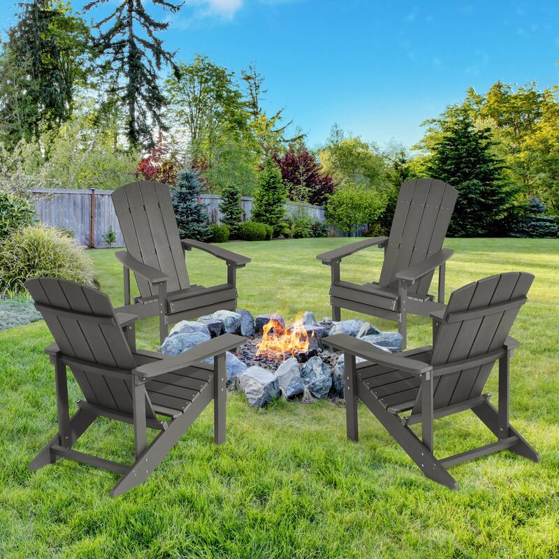 BONOSUKI Patio Adirondack Chair w/Cupholder,Weather Resistant-Set of 4 - Charcoal