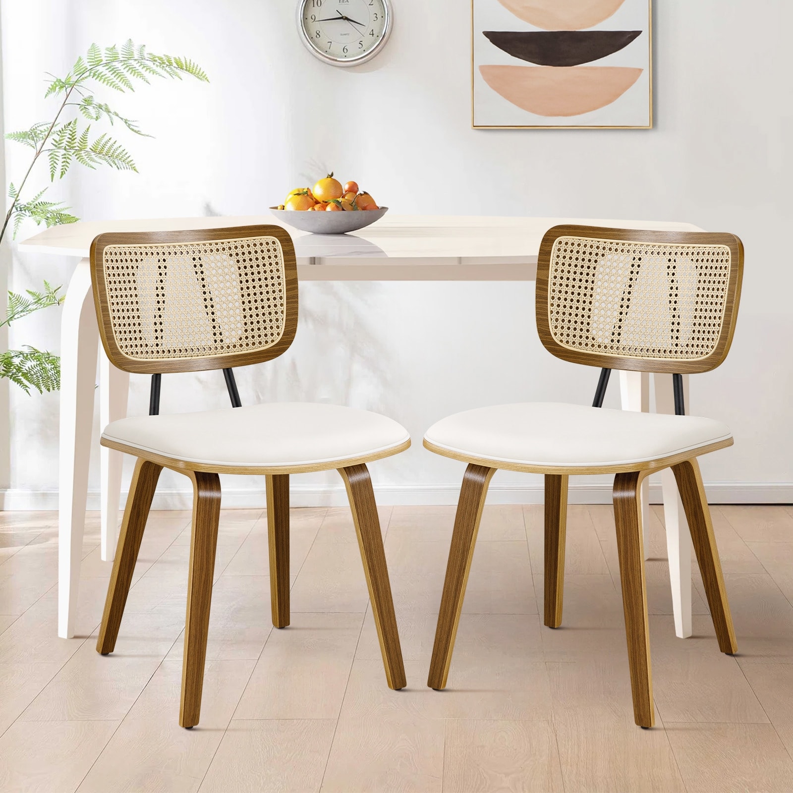 Faux Leather Upholstered Dining Chairs Set of 2/4 with Wood Legs - 32.3"H x 18.5"W x 21.8"D