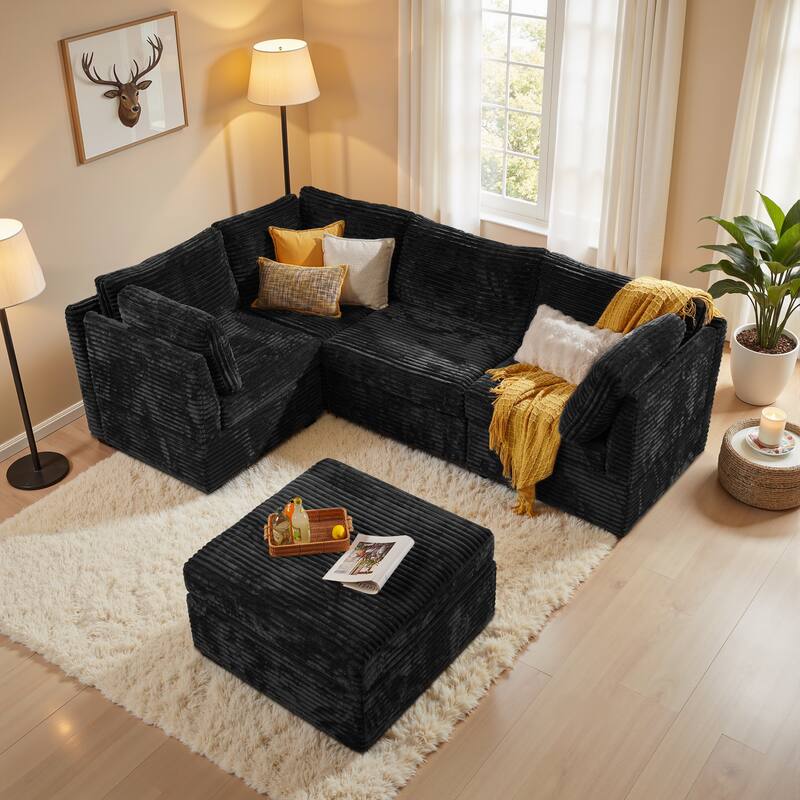 OVIOS Modular Cloud-Like Sofa (with Ottoman) - PlushBlack