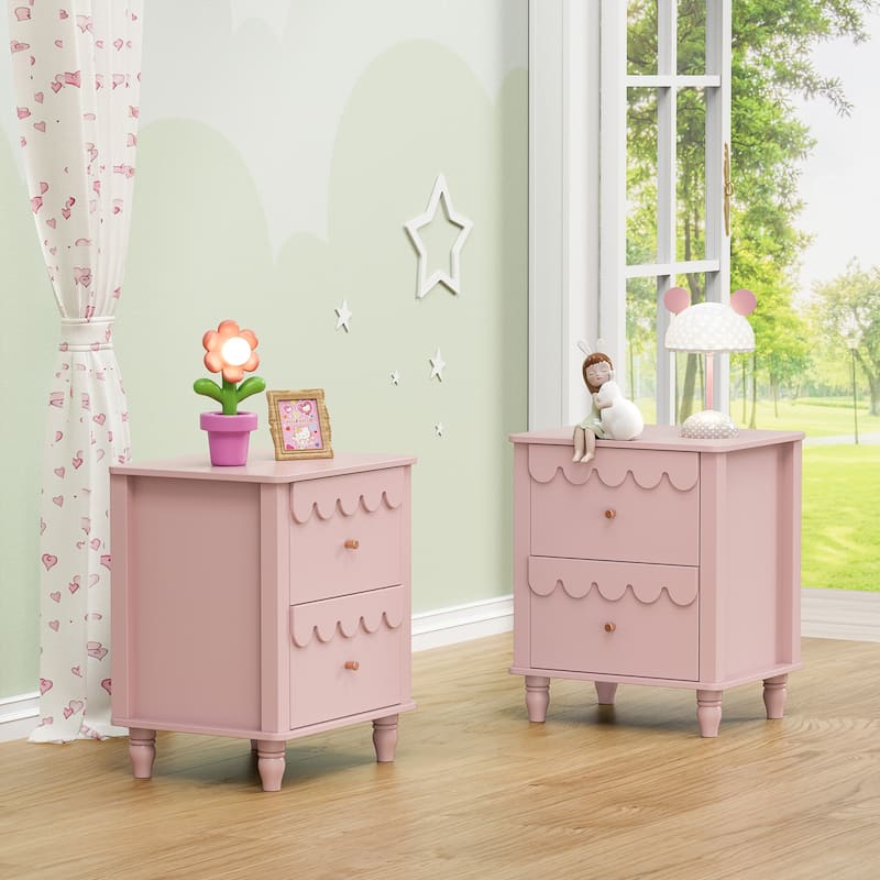 2 Drawers Nightstand Curved Design Cloud Bedside Table