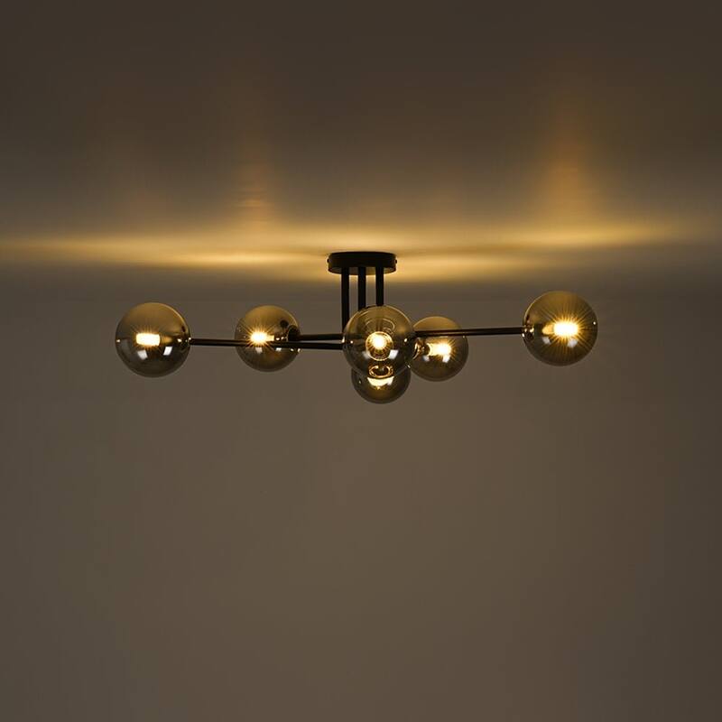Linear Sputnik Smoked Glass Globe Semi Flush Chandelier