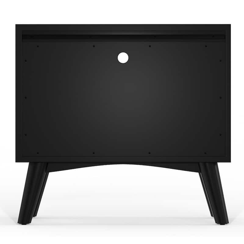 Alpine Furniture Flynn Large 2 Drawer Wood Nightstand, Black