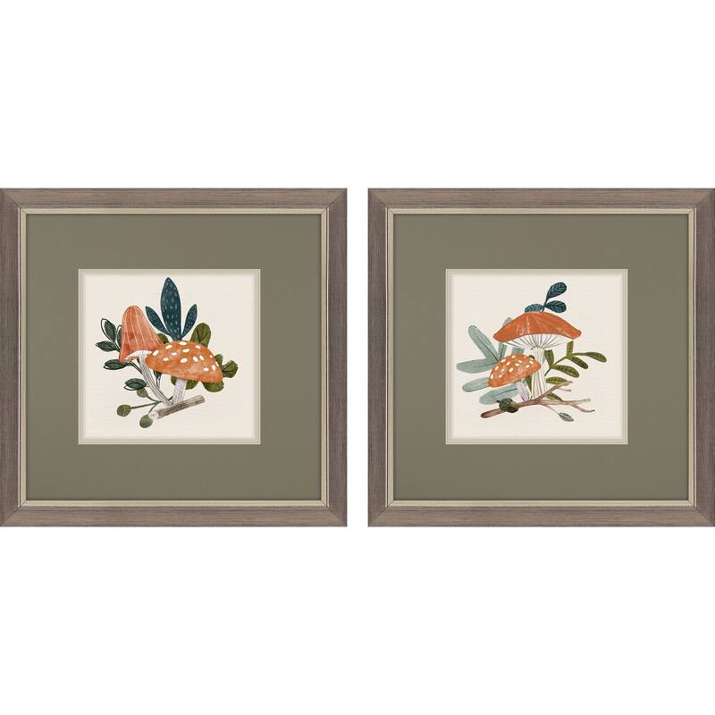 HomeRoots Set Of Two Amanita Mushroom Silver Framed Wall Art