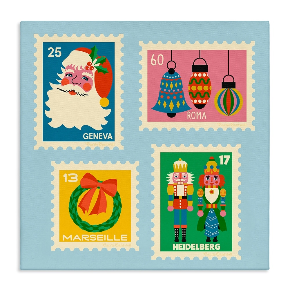 Stupell Vintage Christmas Postage Stamps Canvas Wall Art Design By Carrie Cantwell