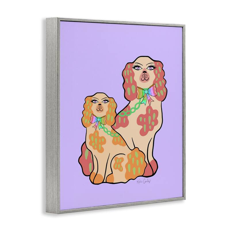 Stupell Funky Dogs on Purple Framed Giclee Art Design By Katie Conley