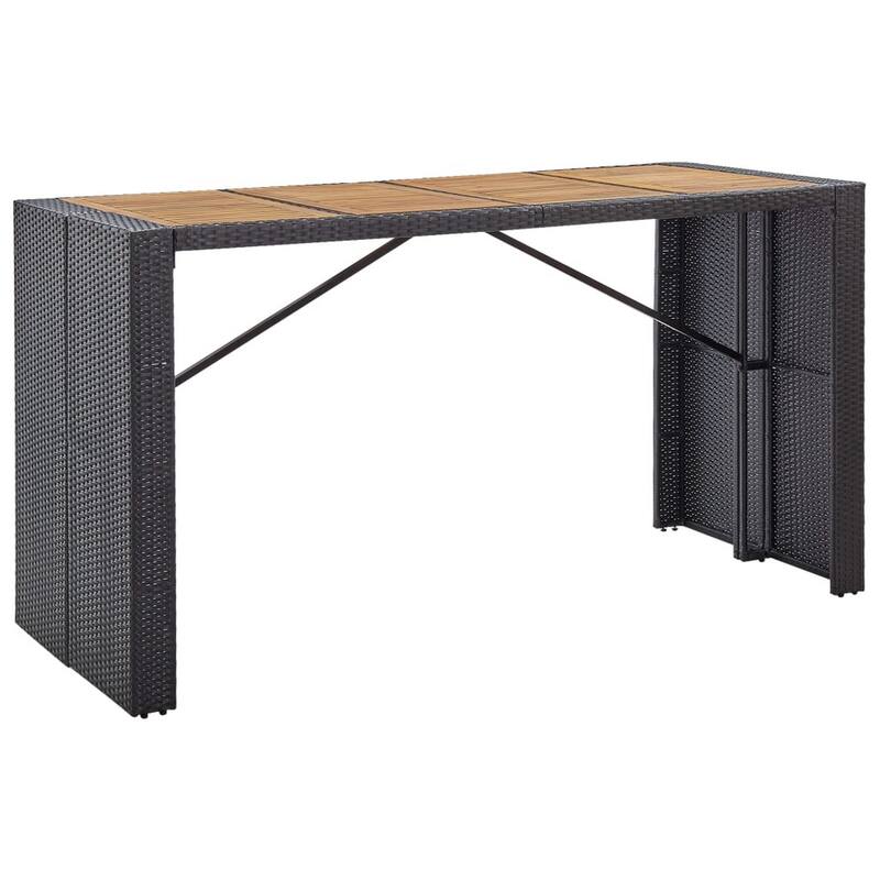 9pc Outdoor Bar Table Set with 8 Chairs Black Poly Rattan, Acacia Wood