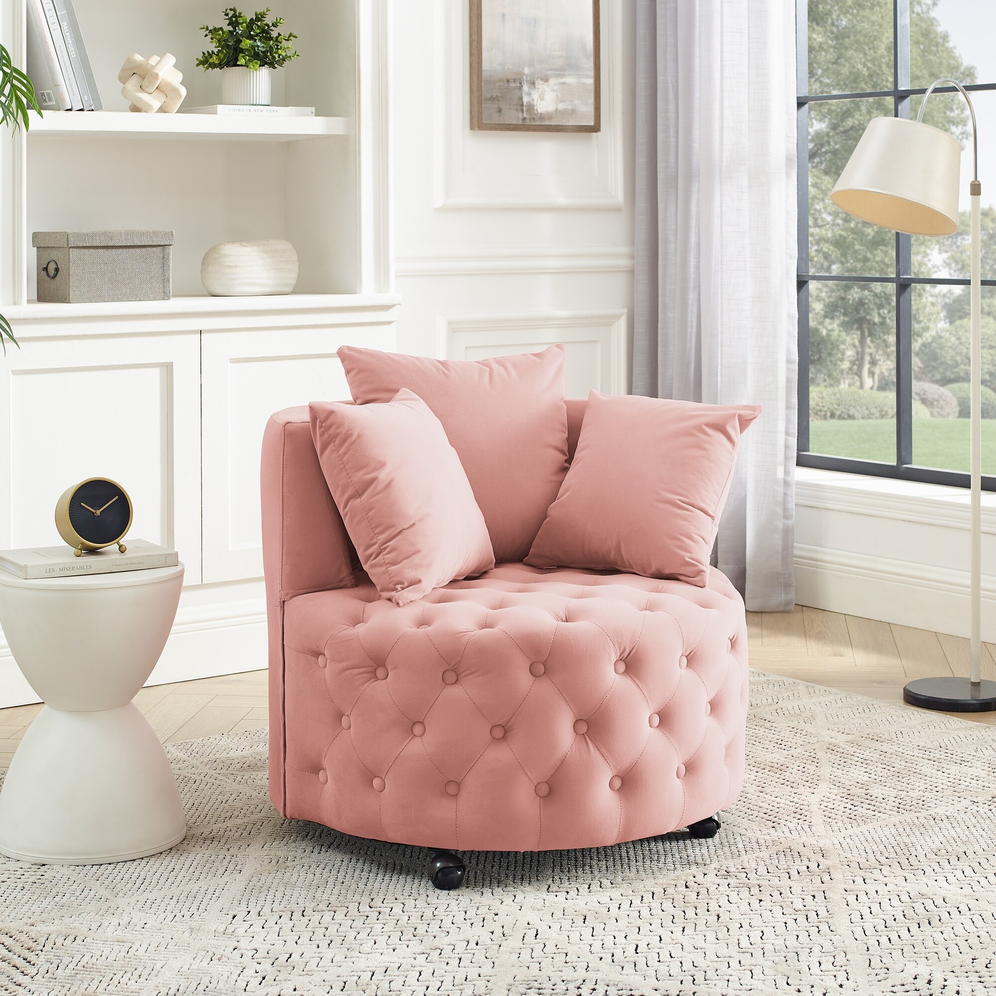 Pink velvet reading chair outlet
